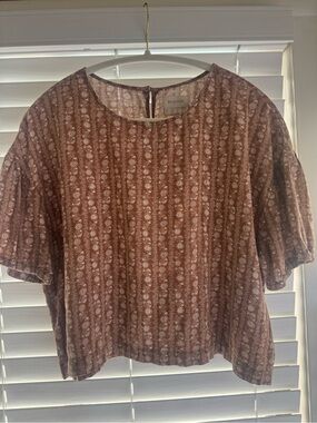 Brixton Brown Floral-Print Short Sleeve Blouse